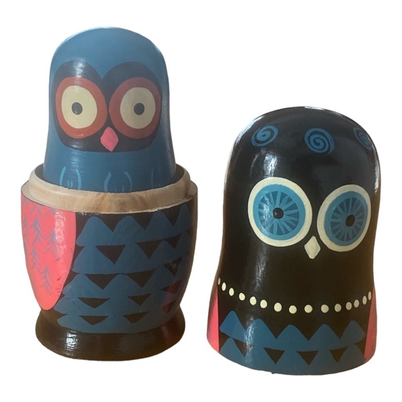 Vintage hand painted handmade wooden Owl Nesting Dolls - Picture 7 of 16